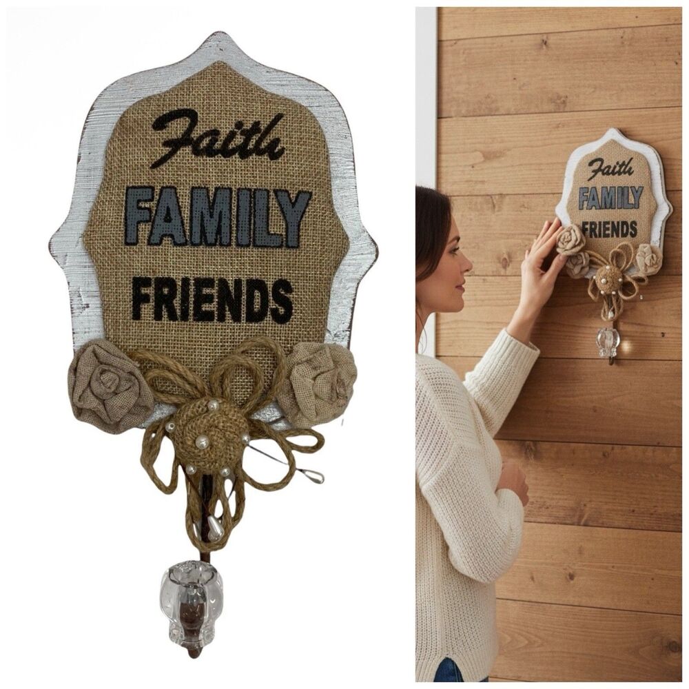Wall Hook Rustic Home Decor Canvas Floral Fabric Rosette Wood Hanger Country